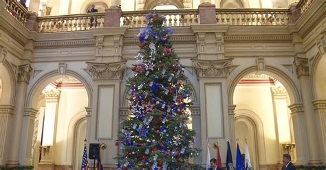 Locally-harvested Christmas tree on display at Colorado State Capitol